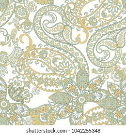 Paisley vector seamless pattern. Fantastic flower, leaves. Textile bohemian print.