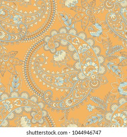 Paisley vector seamless pattern. Fantastic flower, leaves. Batik style painting. Vintage background