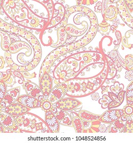 Paisley vector seamless pattern. Fantastic flower, leaves. Textile bohemian print.