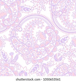 Paisley vector seamless pattern. Fantastic flower, leaves. Batik style painting. Vintage background