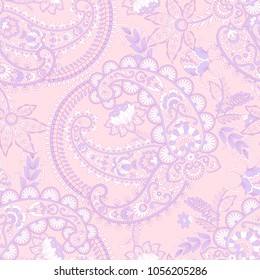 Paisley vector seamless pattern. Fantastic flower, leaves. Batik style painting. Vintage background