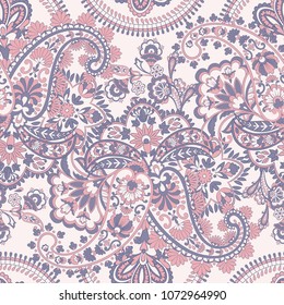 Paisley vector seamless pattern. Fantastic flower, leaves. Textile bohemian print. Batik painting. Vintage