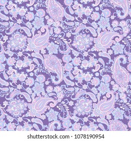 Paisley vector seamless pattern. Fantastic flower, leaves. Textile bohemian print. Batik painting. Vintage