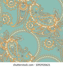 Paisley vector seamless pattern. Fantastic flower, leaves. Batik style painting. Vintage background