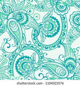 Paisley vector seamless pattern. Fantastic flower, leaves. Textile bohemian print. Batik painting. Vintage