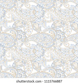 Paisley vector seamless pattern. Fantastic flower, leaves. Textile bohemian print. Batik painting. Vintage