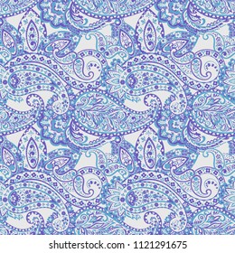 Paisley vector seamless pattern. Fantastic flower, leaves. Textile bohemian print. Batik painting. Vintage