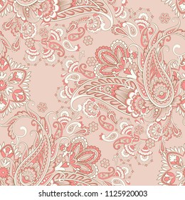 Paisley vector seamless pattern. Fantastic flower, leaves. Batik style painting. Vintage background