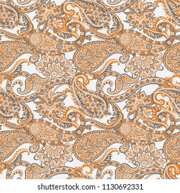 Paisley vector seamless pattern. Fantastic flower, leaves. Textile bohemian print. Batik painting. Vintage