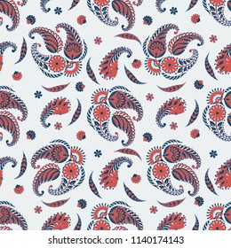 Paisley vector seamless pattern. Fantastic flower, leaves. Textile bohemian print. Batik painting. Vintage