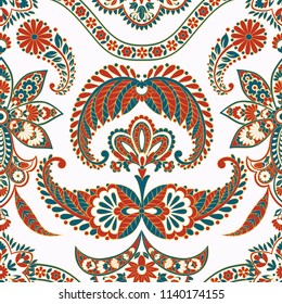 Paisley vector seamless pattern. Fantastic flower, leaves. Textile bohemian print. Batik painting. Vintage