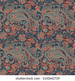 Paisley vector seamless pattern. Fantastic flower, leaves. Textile bohemian print. Batik painting. Vintage
