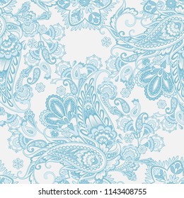 Paisley vector seamless pattern. Fantastic flower, leaves. Batik style painting. Vintage background