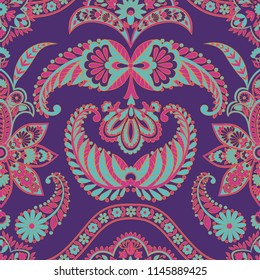 Paisley vector seamless pattern. Fantastic flower, leaves. Textile bohemian print. Batik painting. Vintage