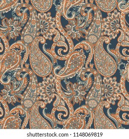 Paisley vector seamless pattern. Fantastic flower, leaves. Textile bohemian print. Batik painting. Vintage