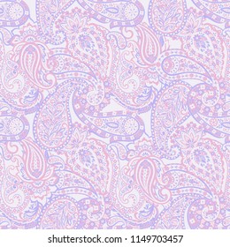 Paisley vector seamless pattern. Fantastic flower, leaves. Batik style painting. Vintage background