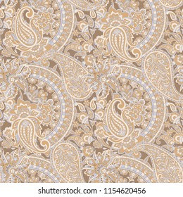 Paisley vector seamless pattern. Fantastic flower, leaves. Textile bohemian print. Batik painting. Vintage