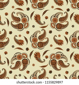 Paisley vector seamless pattern. Fantastic flower, leaves. Textile bohemian print. Batik painting. Vintage