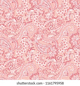 Paisley vector seamless pattern. Fantastic flower, leaves. Batik style painting. Vintage background