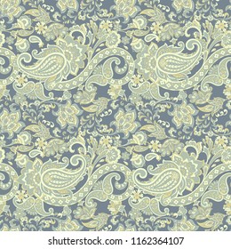 Paisley vector seamless pattern. Fantastic flower, leaves. Textile bohemian print. Batik painting. Vintage