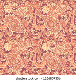 Paisley vector seamless pattern. Fantastic flower, leaves. Batik style painting. Vintage background