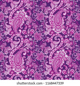 Paisley vector seamless pattern. Fantastic flower, leaves. Textile bohemian print. Batik painting. Vintage