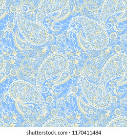 Paisley vector seamless pattern. Fantastic flower, leaves. Batik style painting. Vintage background