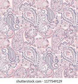 Paisley vector seamless pattern. Fantastic flower, leaves. Batik style painting. Vintage background