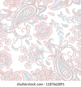 Paisley vector seamless pattern. Fantastic flower, leaves. Textile bohemian print. Batik painting. Vintage