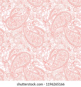 Paisley vector seamless pattern. Fantastic flower, leaves. Batik style painting. Vintage background