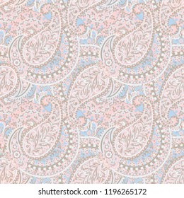 Paisley vector seamless pattern. Fantastic flower, leaves. Textile bohemian print. Batik painting. Vintage