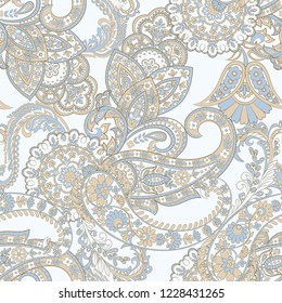 Paisley vector seamless pattern. Fantastic flower, leaves. Textile bohemian print. Batik painting. Vintage