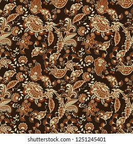 Paisley Vektor nahtloses Muster. Fantastische Blume, Blätter. Batik-Malerei. Vintage-Hintergrund