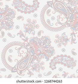 Paisley vector seamless pattern. Fantastic flower, leaves. Batik style painting. Vintage background
