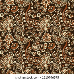 Patrón transparente del vector Paisley. Flor fantástica, hojas. Impresión bohemia textil. Pintura batik.Vintage