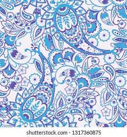 Paisley vector seamless pattern. Fantastic flower, leaves. Textile bohemian print. Batik painting. Vintage
