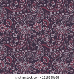 Paisley vector seamless pattern. Fantastic flower, leaves. Textile bohemian print. Batik painting. Vintage
