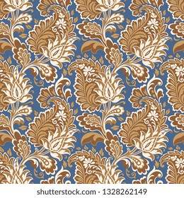 Paisley vector seamless pattern. Fantastic flower, leaves. Textile bohemian print. Batik painting. Vintage