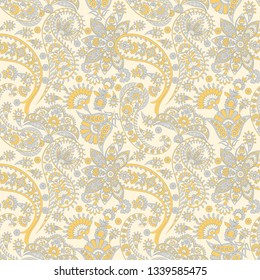 Paisley vector seamless pattern. Fantastic flower, leaves. Textile bohemian print. Batik painting. Vintage