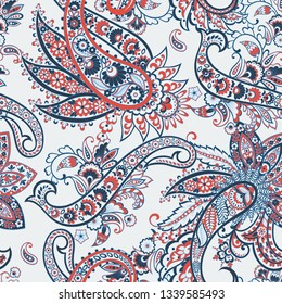Paisley vector seamless pattern. Fantastic flower, leaves. Textile bohemian print. Batik painting. Vintage