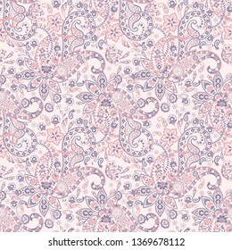 Padrão sem emenda do vetor de Paisley. Fantástica flor, folhas. Impressão têxtil boêmia. Batik pintando. Vintage