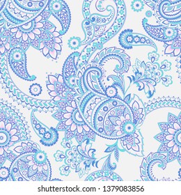 Paisley vector seamless pattern. Fantastic flower, leaves. Textile bohemian print. Batik painting. Vintage