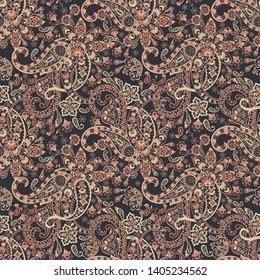 Paisley vector seamless pattern. Fantastic flower, leaves. Textile bohemian print. Batik painting. Vintage