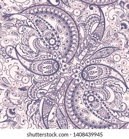 Paisley vector seamless pattern. Fantastic flower, leaves. Batik style painting. Vintage background