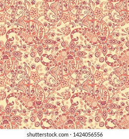Paisley vector seamless pattern. Fantastic flower, leaves. Textile bohemian print. Batik painting. Vintage