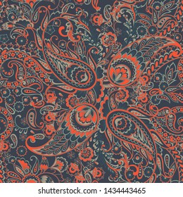 Paisley vector seamless pattern. Fantastic flower, leaves. Textile bohemian print. Batik painting. Vintage