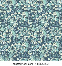 Paisley vector seamless pattern. Fantastic flower, leaves. Textile bohemian print. Batik painting. Vintage