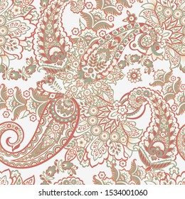 Paisley vector seamless pattern. Fantastic flower, leaves. Textile bohemian print. Batik painting. Vintage