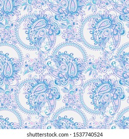 Paisley vector seamless pattern. Fantastic flower, leaves. Batik style painting. Vintage background