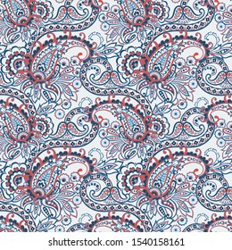Paisley vector seamless pattern. Fantastic flower, leaves. Textile bohemian print.